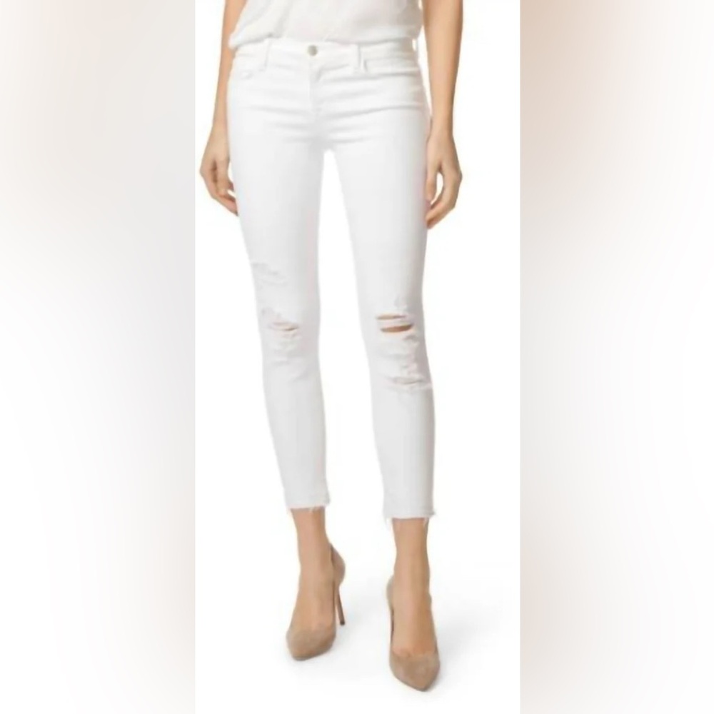 J. Brand White Distressed Cropped Skinny Demented Low Rise Jeans